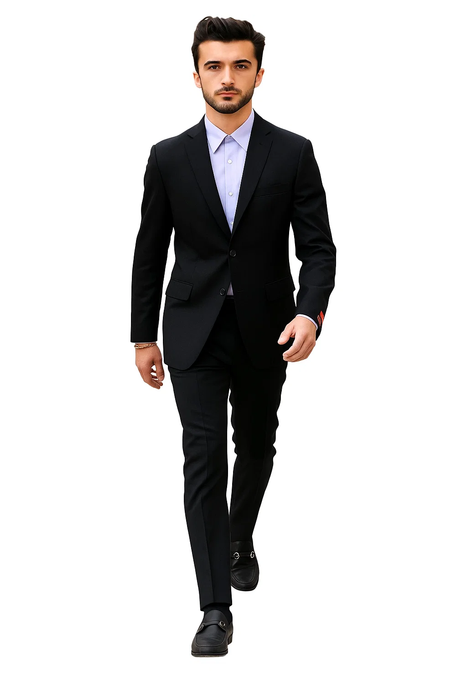 Two Piece Slim Fit Suit Solid Black 