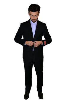 Two Piece Slim Fit Suit Solid Black 