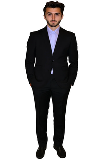 Mantoni Suit - Signature Menswear Wool Fabric SuitsOutlet - Brand Tapered Leg Lower rise Pants & Get skinny Two Piece Slim Fit Suit Solid Black - High End Suits - High Quality Suits