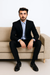 Mantoni Suit - Signature Menswear Wool Fabric SuitsOutlet - Brand Tapered Leg Lower rise Pants & Get skinny Two Piece Suit Modern Fit Suits Solid Black - High End Suits - High Quality Suits