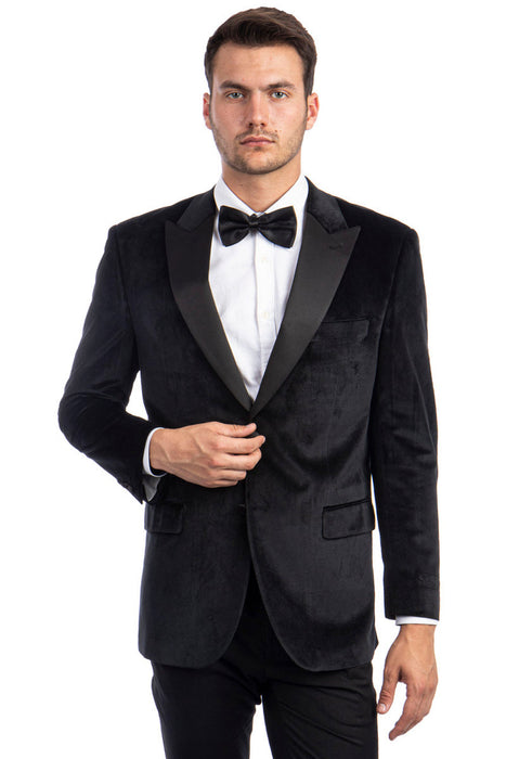 Mens Black Blazer - Men's Two Button Peak Lapel Velvet Wedding & Prom Tuxedo Jacket in Black