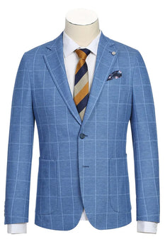 Saco vaquero - Western Sport Coat - Western Blazer  - Mens Half Canvas Unconstructed Sport Coat Blazer In Light Blue Windowpane Plaid