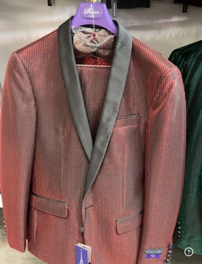 Men's Burgundy Shiny Tuxedo with Black Satin Shawl Lapel – Ultra Slim Fit Party & Prom Suit - Image 6