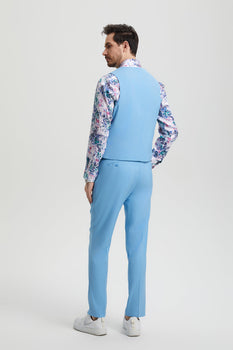 Men's Vested One Button Peak Lapel Stacy Adams Designer Suit in Sky Blue - Image 5