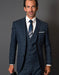 Mens 2 Button Vested Modern Fit Wool Suit in Navy Plaid
