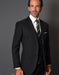 Mens 2 Button Vested Modern Fit Wool Suit in Black Pinstripe