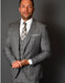 Mens 2 Button Vested Modern Fit Wool Suit in Grey Plaid