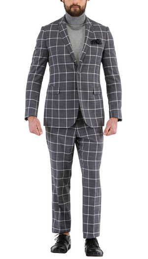 Harvy Grey Mens 2 Button Slim Notch Lapel Suit