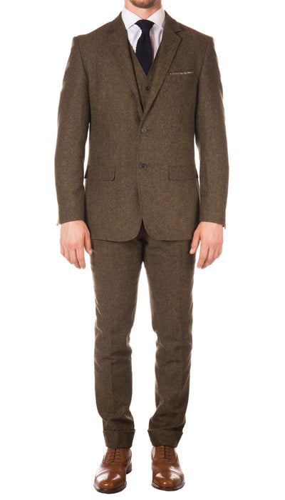 Tweed Herringbone ~ Cognac ~ Herringbone 2 Button Slim Fitted Tapered Vested Suit Ves