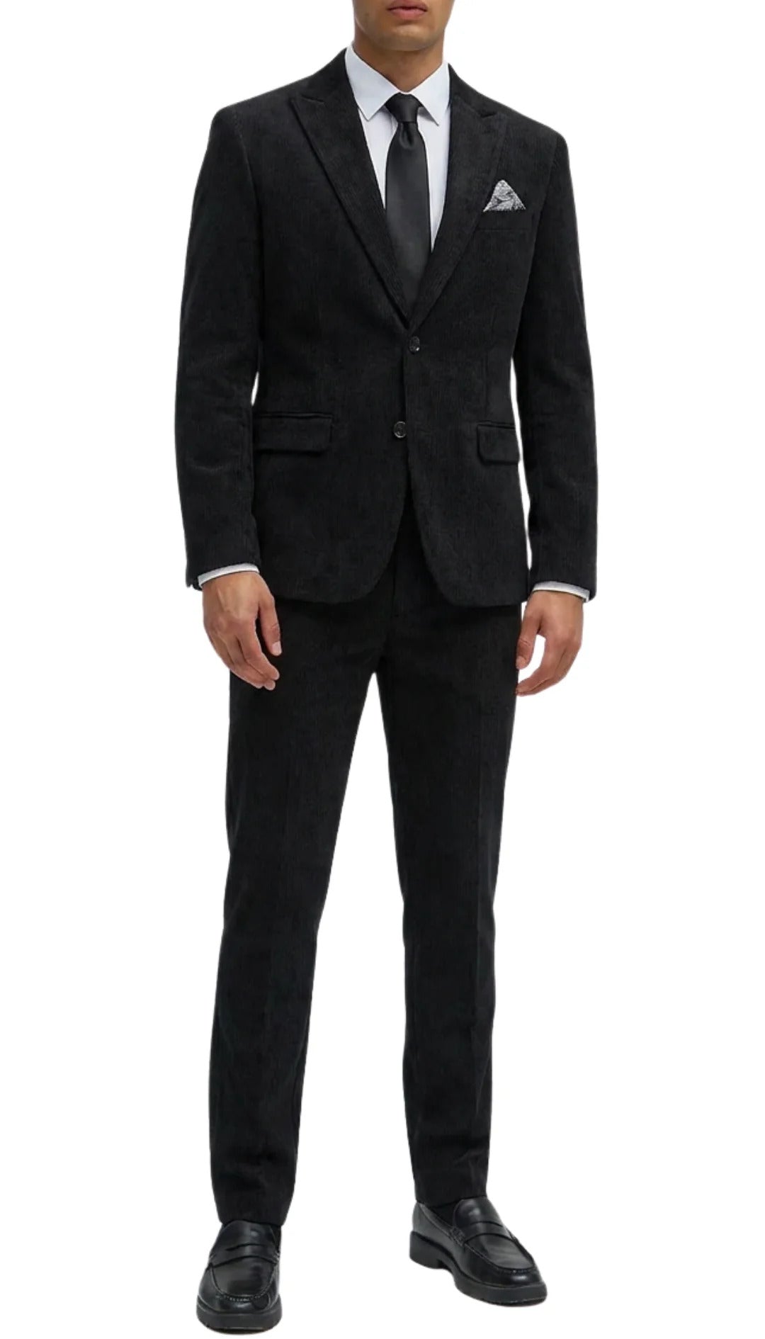 The Cordell Black 2pc Cotton Corduroy Notch Lapel Suit  Modern Fit