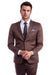 "Sharkskin Slim Fit Men's Suit - Two Button, Light Brown Cognac, Black Lapel Trim"