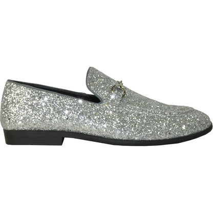 Bravo Mens Modern Glitter Sequin Prom Tuxedo Loafer in Silver Grey - Men's Dress Shoes