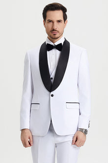 Men's Stacy Adams Vested One Button Shawl Lapel Designer Tuxedo in White