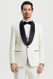 Men's Stacy Adams Vested One Button Shawl Lapel Designer Tuxedo in Ivory