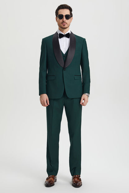Men's Stacy Adams Vested One Button Shawl Lapel Designer Tuxedo in Hunter Green - Image 3