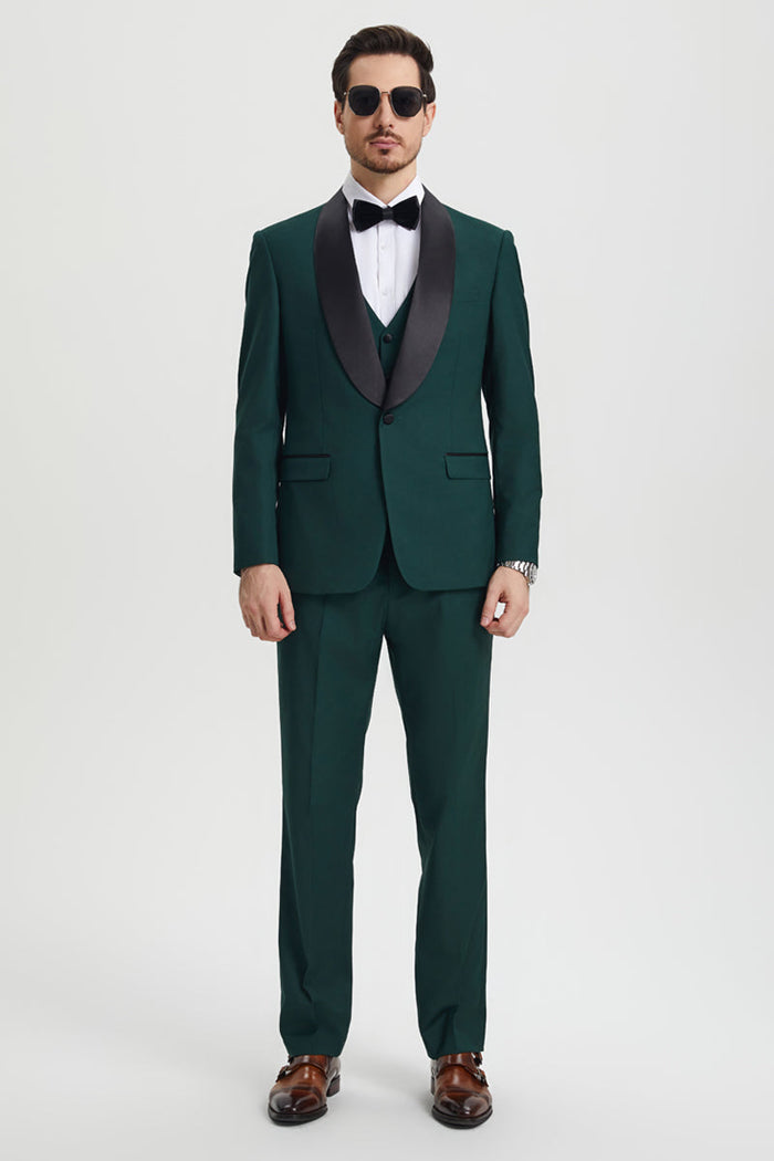 Men's Stacy Adams Vested One Button Shawl Lapel Designer Tuxedo in Hunter Green - Image 3