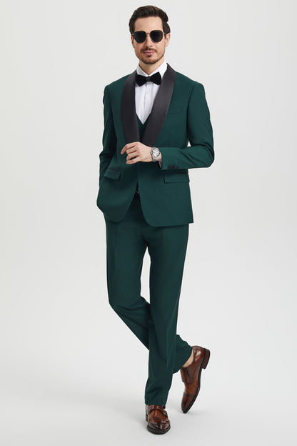 Men's Stacy Adams Vested One Button Shawl Lapel Designer Tuxedo in Hunter Green - Image 2