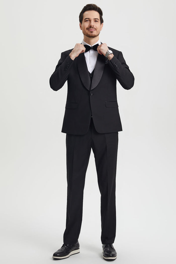 Men's Stacy Adams Vested One Button Shawl Lapel Designer Tuxedo in Black - Image 2