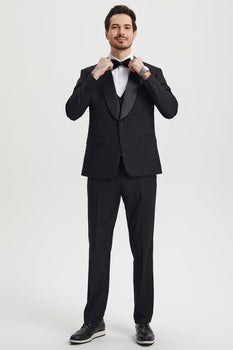 Men's Stacy Adams Vested One Button Shawl Lapel Designer Tuxedo in Black - Image 2
