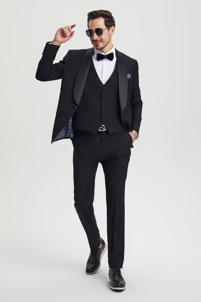 Men's Stacy Adams Vested One Button Shawl Lapel Designer Tuxedo in Black - Image 3