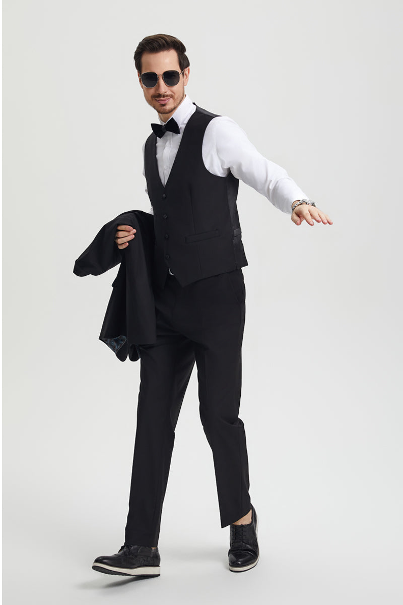 Men's Stacy Adams Vested One Button Shawl Lapel Designer Tuxedo in Black - Image 4