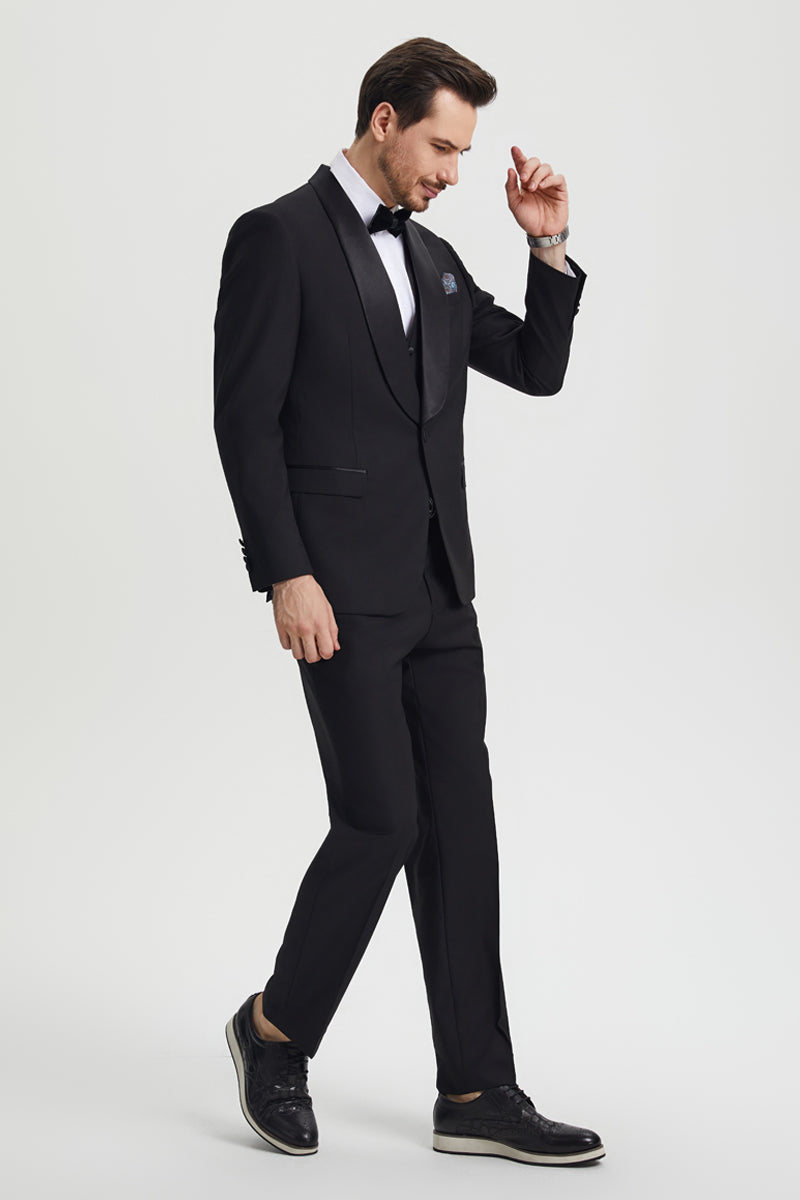 Men's Stacy Adams Vested One Button Shawl Lapel Designer Tuxedo in Black - Image 5