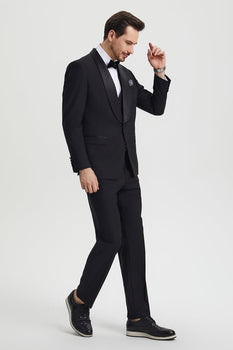 Men's Stacy Adams Vested One Button Shawl Lapel Designer Tuxedo in Black - Image 5