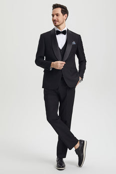 Men's Stacy Adams Vested One Button Shawl Lapel Designer Tuxedo in Black - Image 6