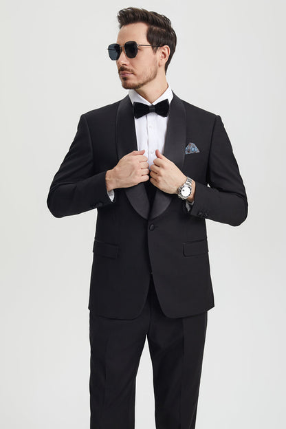 Men's Stacy Adams Vested One Button Shawl Lapel Designer Tuxedo in Black - Image 7