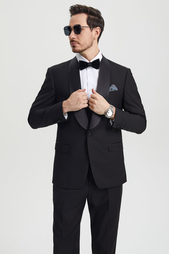 Men's Stacy Adams Vested One Button Shawl Lapel Designer Tuxedo in Black - Image 7