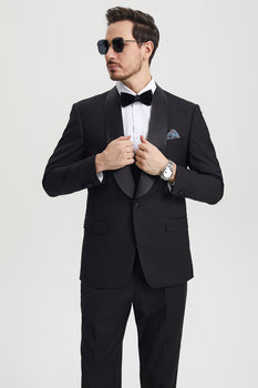 Men's Stacy Adams Vested One Button Shawl Lapel Designer Tuxedo in Black