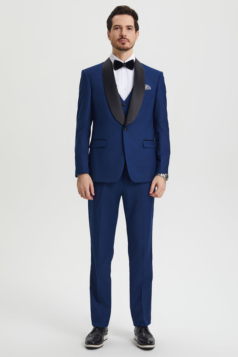 Men's Stacy Adams Vested One Button Shawl Lapel Designer Tuxedo in Indigo Blue - Image 2