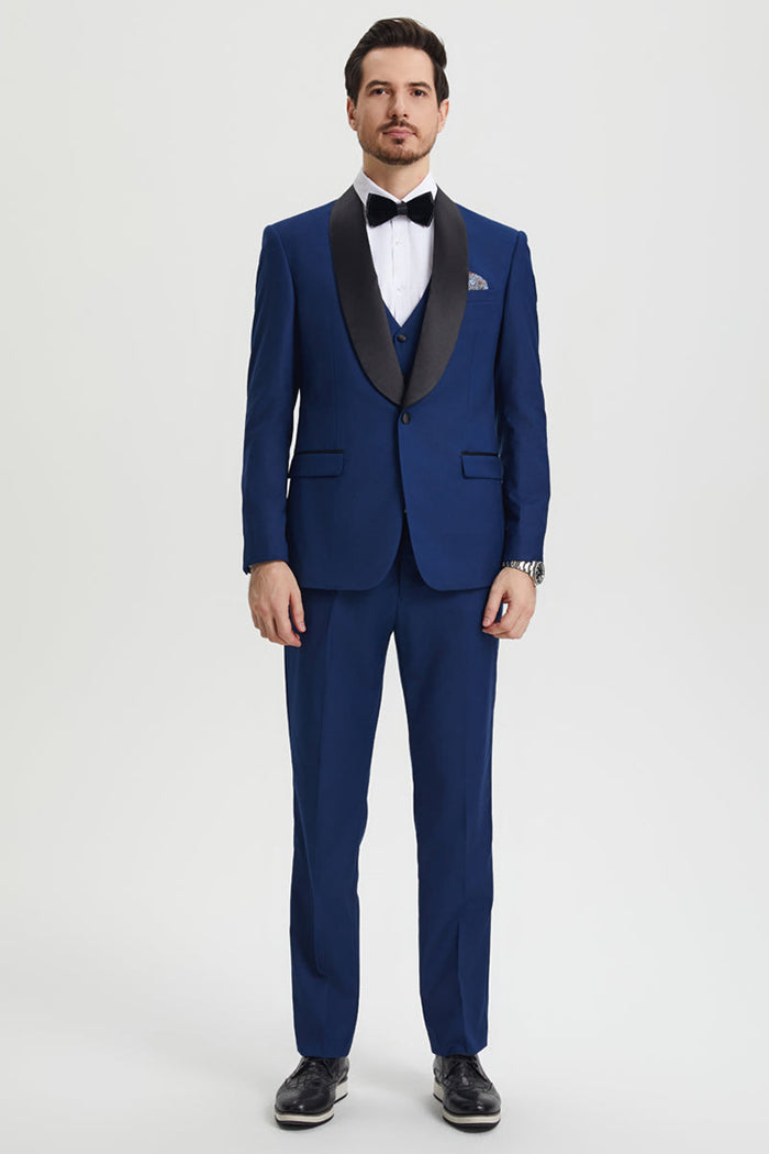 Men's Stacy Adams Vested One Button Shawl Lapel Designer Tuxedo in Indigo Blue - Image 2