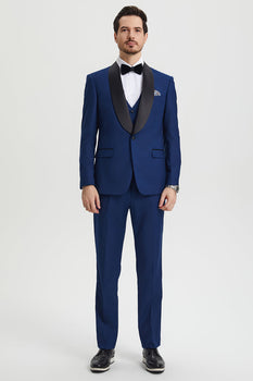 Men's Stacy Adams Vested One Button Shawl Lapel Designer Tuxedo in Indigo Blue - Image 2