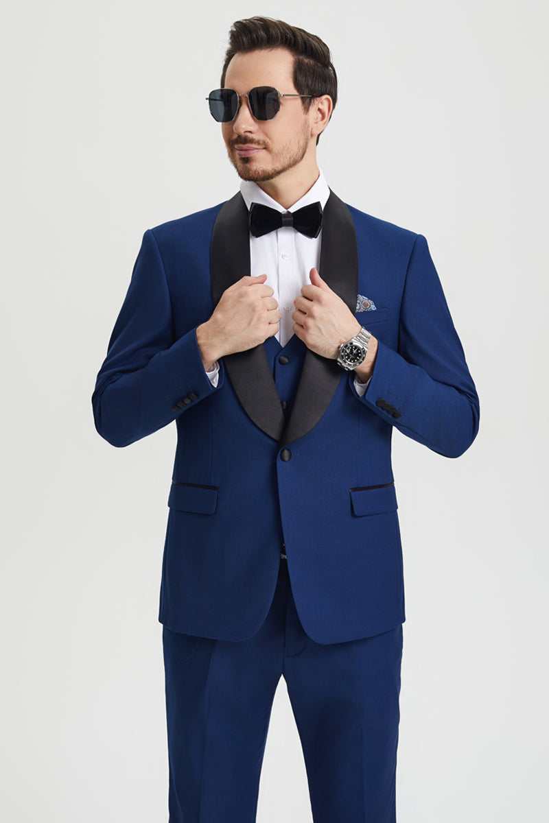 Men's Stacy Adams Vested One Button Shawl Lapel Designer Tuxedo in Indigo Blue - Image 5
