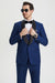 Men's Stacy Adams Vested One Button Shawl Lapel Designer Tuxedo in Indigo Blue