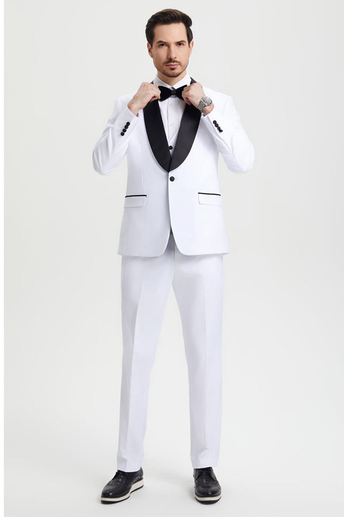 Men's Stacy Adams Vested One Button Shawl Lapel Designer Tuxedo in White - Image 2