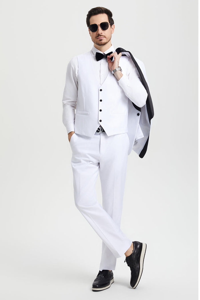Men's Stacy Adams Vested One Button Shawl Lapel Designer Tuxedo in White - Image 4