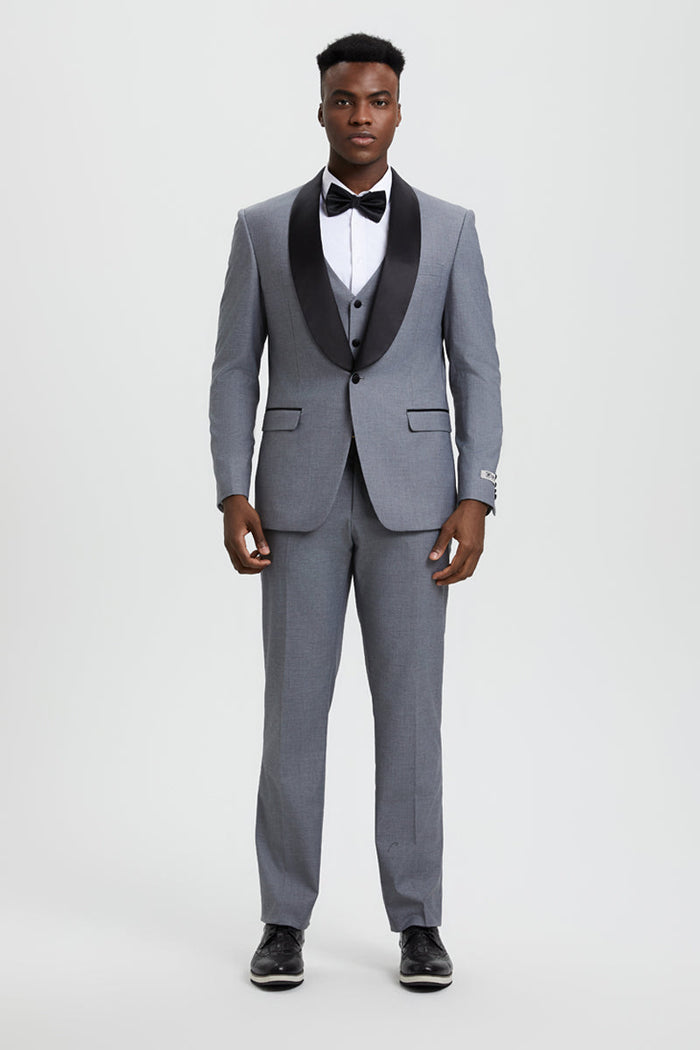 Men's Stacy Adams Vested One Button Shawl Lapel Designer Tuxedo in Grey - Image 3