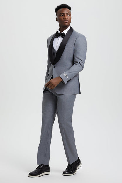 Men's Stacy Adams Vested One Button Shawl Lapel Designer Tuxedo in Grey - Image 4