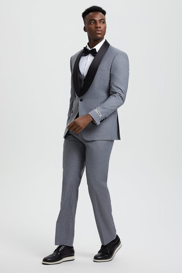 Men's Stacy Adams Vested One Button Shawl Lapel Designer Tuxedo in Grey - Image 4