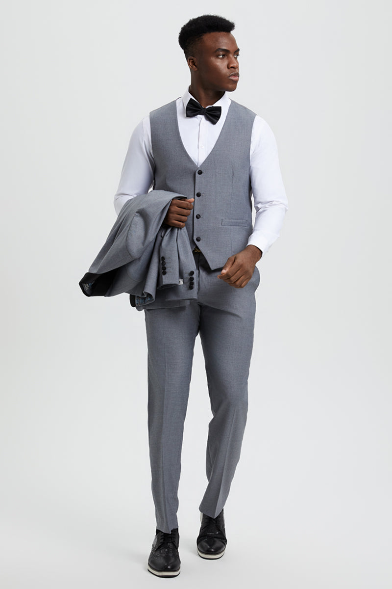 Men's Stacy Adams Vested One Button Shawl Lapel Designer Tuxedo in Grey - Image 5
