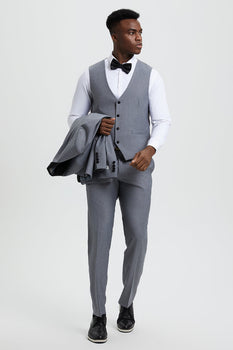 Men's Stacy Adams Vested One Button Shawl Lapel Designer Tuxedo in Grey - Image 5