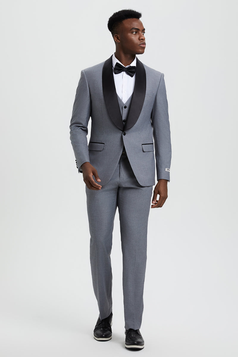 Men's Stacy Adams Vested One Button Shawl Lapel Designer Tuxedo in Grey - Image 2