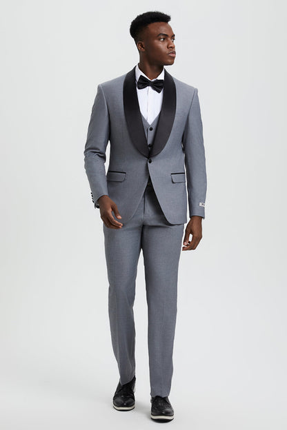 Men's Stacy Adams Vested One Button Shawl Lapel Designer Tuxedo in Grey - Image 2