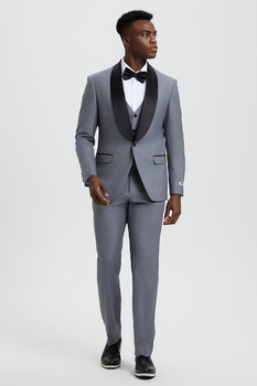 Men's Stacy Adams Vested One Button Shawl Lapel Designer Tuxedo in Grey - Image 2