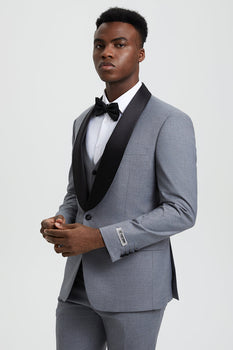 Men's Stacy Adams Vested One Button Shawl Lapel Designer Tuxedo in Grey - Image 6