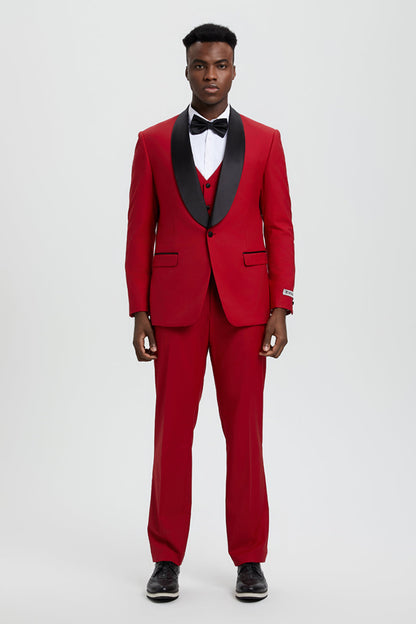 Men's Stacy Adams Vested One Button Shawl Lapel Designer Tuxedo in Red - Image 2