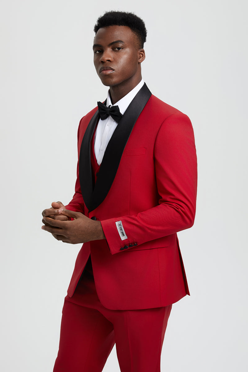 Men's Stacy Adams Vested One Button Shawl Lapel Designer Tuxedo in Red - Image 5