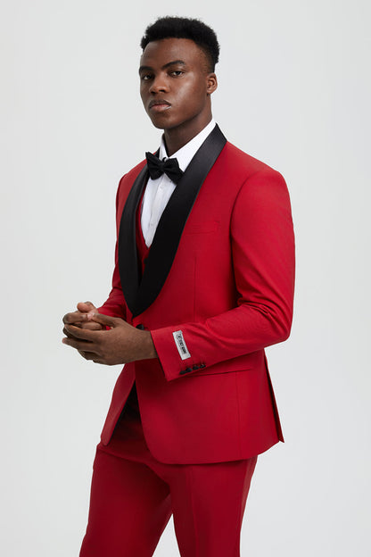 Men's Stacy Adams Vested One Button Shawl Lapel Designer Tuxedo in Red - Image 5